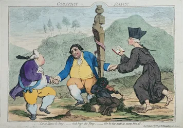 La Danse de la Coalition, publiée par William Humphrey en 1783 (eau-forte coloriée à la main)