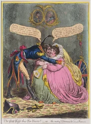 Le premier baiser depuis dix ans ! ou La rencontre de Britannia et du citoyen François, publié par Hannah Humphrey en 1803