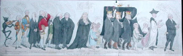 Le Cortège Funèbre de Miss Regency, publié par S.W. Fores en 1789
