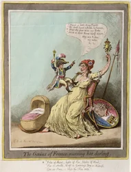 Le génie de la France allaitant son chéri, publié par Hannah Humphrey en 1804 (gravure coloriée à la main)