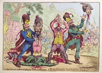 The High German Method of destroying Vermin at Rat-Stadt, publié par Hannah Humphrey en 1799 (eau-forte et gravure avec aquarelle)