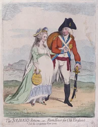 Le retour des soldats, ou de rares nouvelles pour la vieille Angleterre, publié par Hannah Humphrey en 1791