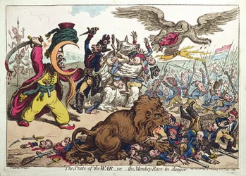 The State of War, or The Monkey Race in Danger, publié par Hannah Humphrey en 1799 (gravure coloriée à la main)