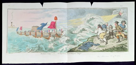 The Storm Rising, or The Republican Flotilla in danger, publié par Hannah Humphrey en 1798 (eau-forte colorée à la main)