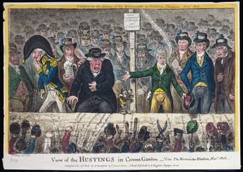 Vue des hustings à Covent Garden, publiée par Hannah Humphrey en 1806