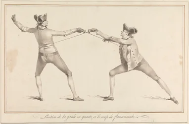 Position de la garde en quarte, et le coup de flanconnade