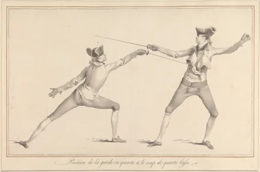 Position de la garde en quarte, et le coup de quarte basse