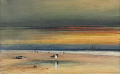 Scène de plage au coucher du soleil