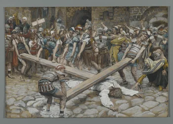 Simon de Cyrène Contraint de Porter la Croix avec Jésus, illustration de La Vie de Notre Seigneur Jésus-Christ, 1886-94