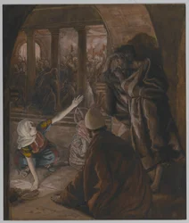 Le Troisième Dénie de Saint Pierre - Regard de Reproche de Jésus, illustration de La Vie de Notre Seigneur Jésus-Christ, 1886-94