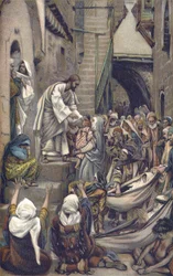 Toute la ville était rassemblée à la porte - Toute la ville était rassemblée à la porte - de "La Vie de Notre Seigneur Jésus-Christ" - 1899 par James Tissot - Et toute la ville était rassemblée à sa porte - Marc 1:33 - La Vie de Notre Seigneur Jésus-Christ