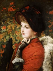 Type de beauté : Portrait de Mme Kathleen Newton en robe rouge et bonnet noir, 1880