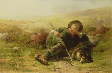 Un garçon berger et son chien de berger négligeant leur devoir, 1851