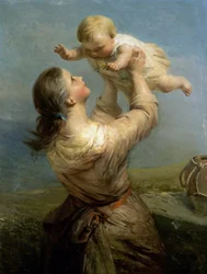 Elle regarde et regarde toujours avec un plaisir nouveau. Peinture de James John Hill (1811-1882)