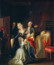 Les derniers adieux de Louis XVI à sa famille" de Jean-Jacques Hauer dépeint le s...