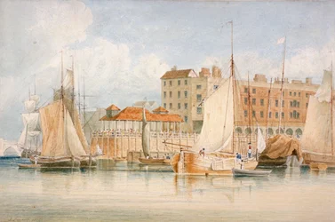 Vue du Quai et du Marché de Billingsgate avec des Navires et des Gens, Ville de Londres