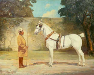 Ambrose Clark avec un cheval de carrosse favori (huile sur toile)
