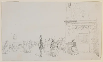Un groupe de figures sur une esplanade