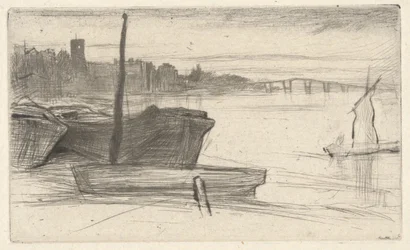 Chelsea Bridge et église, de la série de la Tamise (Une série de seize eaux-fortes de scènes sur la Tamise et d