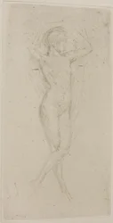 Jeune fille nue aux bras levés