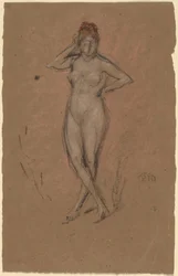 Nu debout avec les jambes croisées