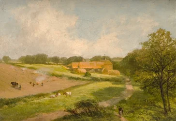 Paysage avec bâtiments de ferme
