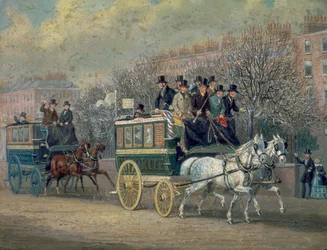 Scène de rue avec deux omnibus, 1845