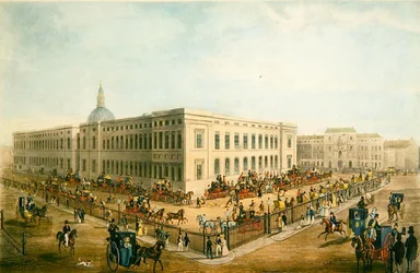 Vue du Vieux Bureau de Poste Général avec les Carrosses de la Poste Royale se Préparant à Partir, vers 1830
