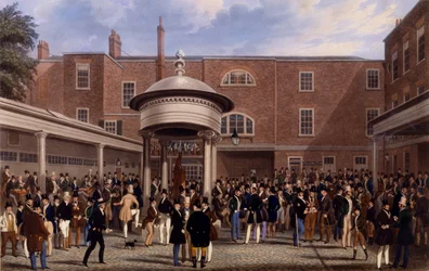 Jour de règlement chez Tattersalls, gravure par Charles Hunt, 1836