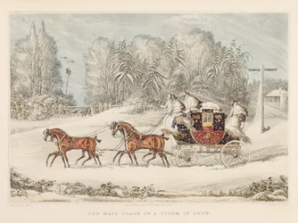 Le Mail Coach dans une tempête de neige