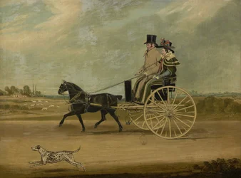 Tom Pouce avec Peter Brown et sa femme dans un cabriolet, 1828