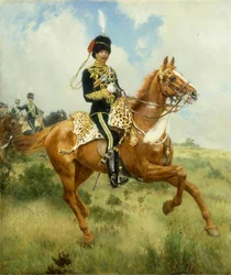 Portrait du Colonel A.G. Lucas, de la Cavalerie du Suffolk, à Cheval