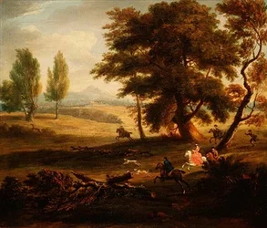 Partie de chasse dans un paysage étendu