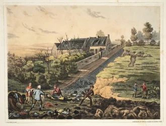 Vue de face de la ferme à La Haye Sainte