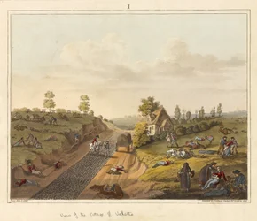 Vue du cottage de Valette, extrait de "An Historical Account of the Battle of Waterloo" (récit historique de la bataille de Waterloo)
