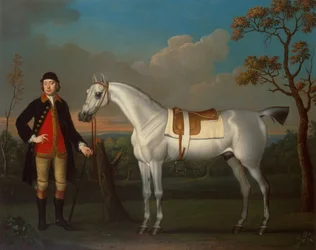 Le cheval de course gris "Crab" du duc de Cumberland tenu par un palefrenier (huile sur toile)
