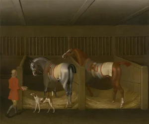 Les écuries et deux célèbres chevaux de course appartenant à Son Altesse, le Duc de Bolton