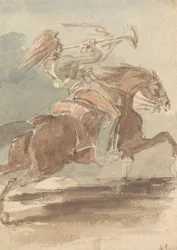 Trompettiste sur cheval au galop