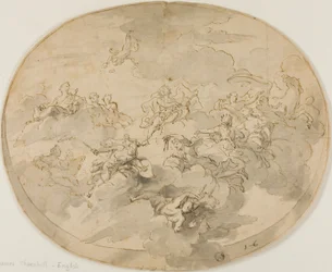 Design pour Fresque de Plafond : Apollon et les Muses avec Minerve Détruisant l