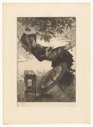 Jeune femme lisant dans un hamac