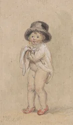 Un petit garçon avec des chaussures rouges (Enfant avec des chaussures rouges et un haut-de-forme)