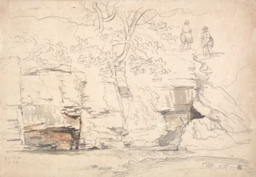 Colline rocheuse avec arbres et figures