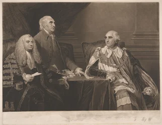 John Dunning, 1er baron Ashburton, avec le colonel Isaac Barre et William Petty, 2e comte de Shelburne, marquis de Lansdowne