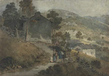 Paysage avec cottages et figures