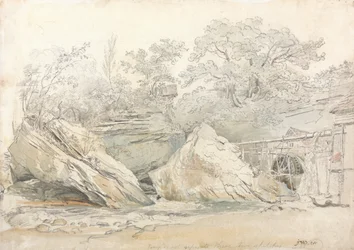 Moulin à eau dans un paysage rocheux