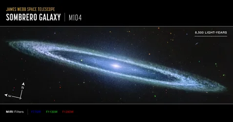 La galaxie du Sombrero (image prise par MIRI Compass)