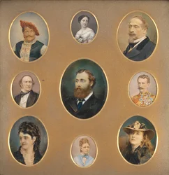 Neuf portraits dans passe-partout original, années 1880