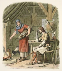 Alfred dans la chaumière du vacher, c.AD 878, de A Chronicle of England BC 55 to AD 1485, pub. Londres