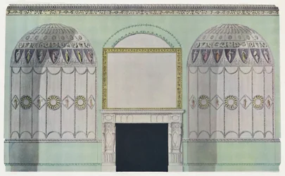 Cheminée encadrée par des alcôves, composition intérieure, 18e siècle