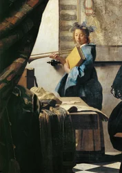 Le peintre et son modèle en Klio (huile sur toile)